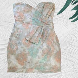 Lulus Keep The Drama White Multicolor Jacquard Floral Strapless Dress